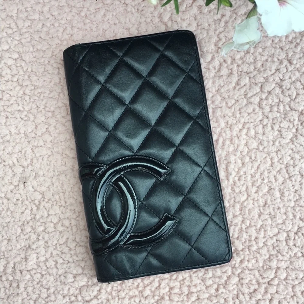 Chanel Black Cambon Quilted Leather Wallet Hot Pink Interior Black CC Classic